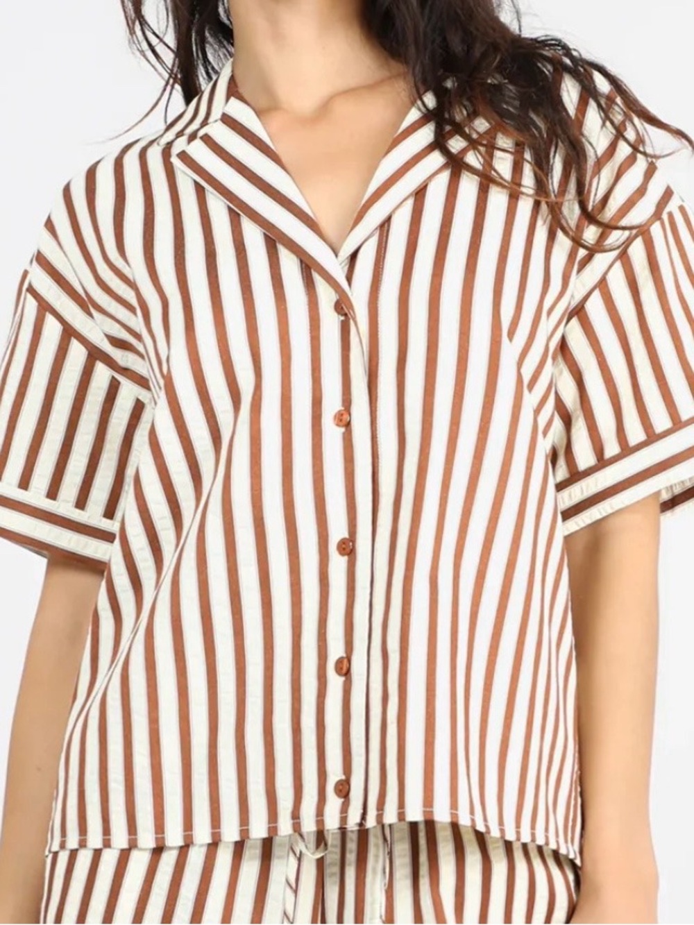 GREYLIN Striped Short-Sleeve Button-Up Top Size M